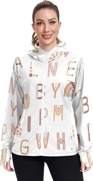 GAIGEO Boho Rainbows Letters Terracotta Women Jacket UPF 50  Upf Clothing Women Cooling Fabric, Thumb Holes, XXL