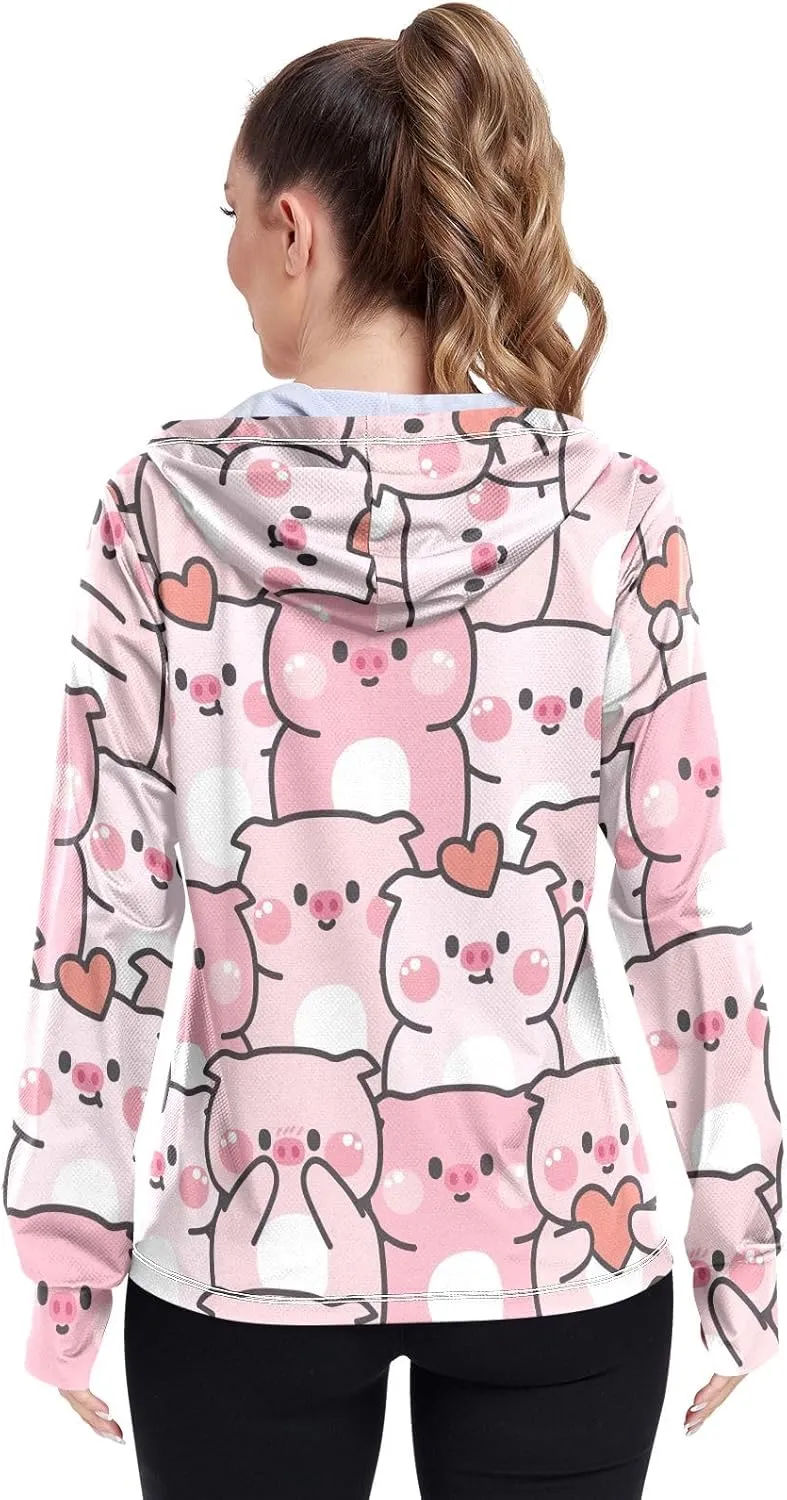 GAIGEO Cute Rabbit Doodle Style Women Jacket Breathable Women Uv Protection Clothing UPF 50 , with Zip Pockets, S