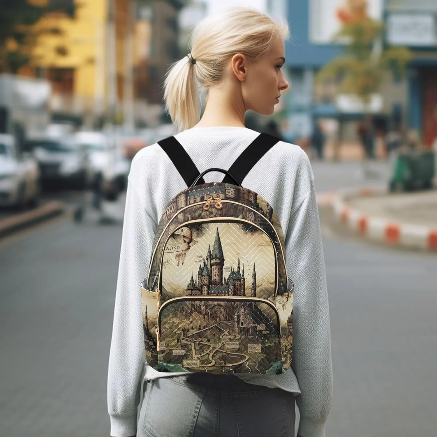 GAIGEO Map of the Tower and Palace Fashion Backpack Purse, Small Fashion Backpack for Women, Women's Travel Backpack for Airplane, S