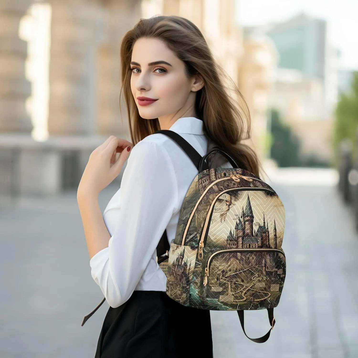 GAIGEO Map of the Tower and Palace Fashion Backpack Purse, Small Fashion Backpack for Women, Women's Travel Backpack for Airplane, S