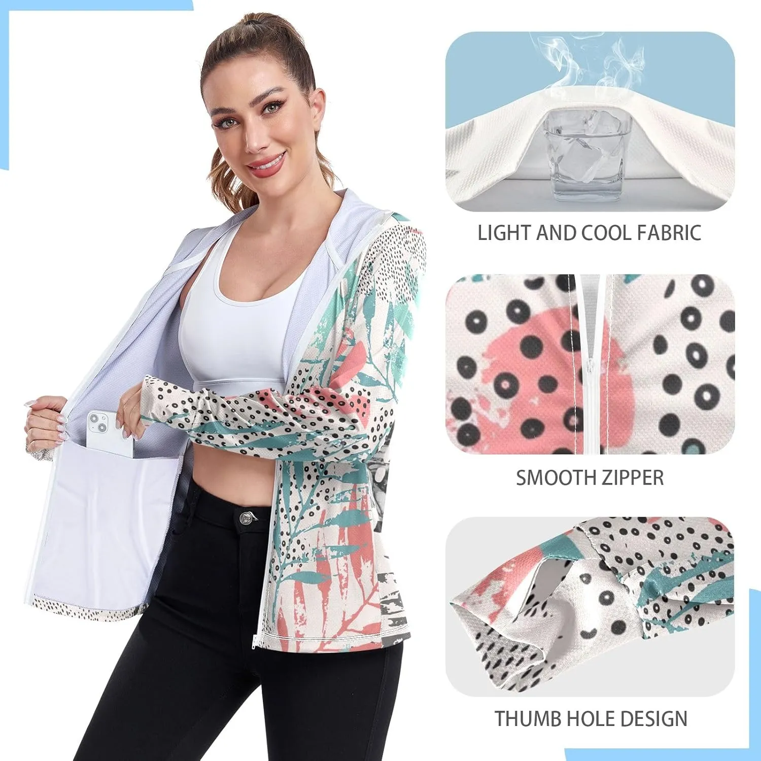 GAIGEO Tropic Leaves Neon Colors Women Jacket UPF 50  Summer Jacket Women, Cooling and Lightweight, S