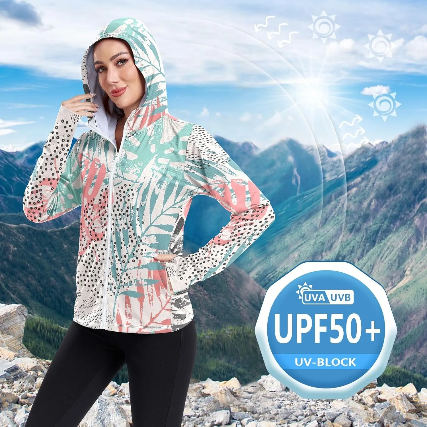GAIGEO Tropic Leaves Neon Colors Women Jacket UPF 50  Summer Jacket Women, Cooling and Lightweight, S