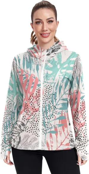 GAIGEO Tropic Leaves Neon Colors Women Jacket UPF 50  Summer Jacket Women, Cooling and Lightweight, S