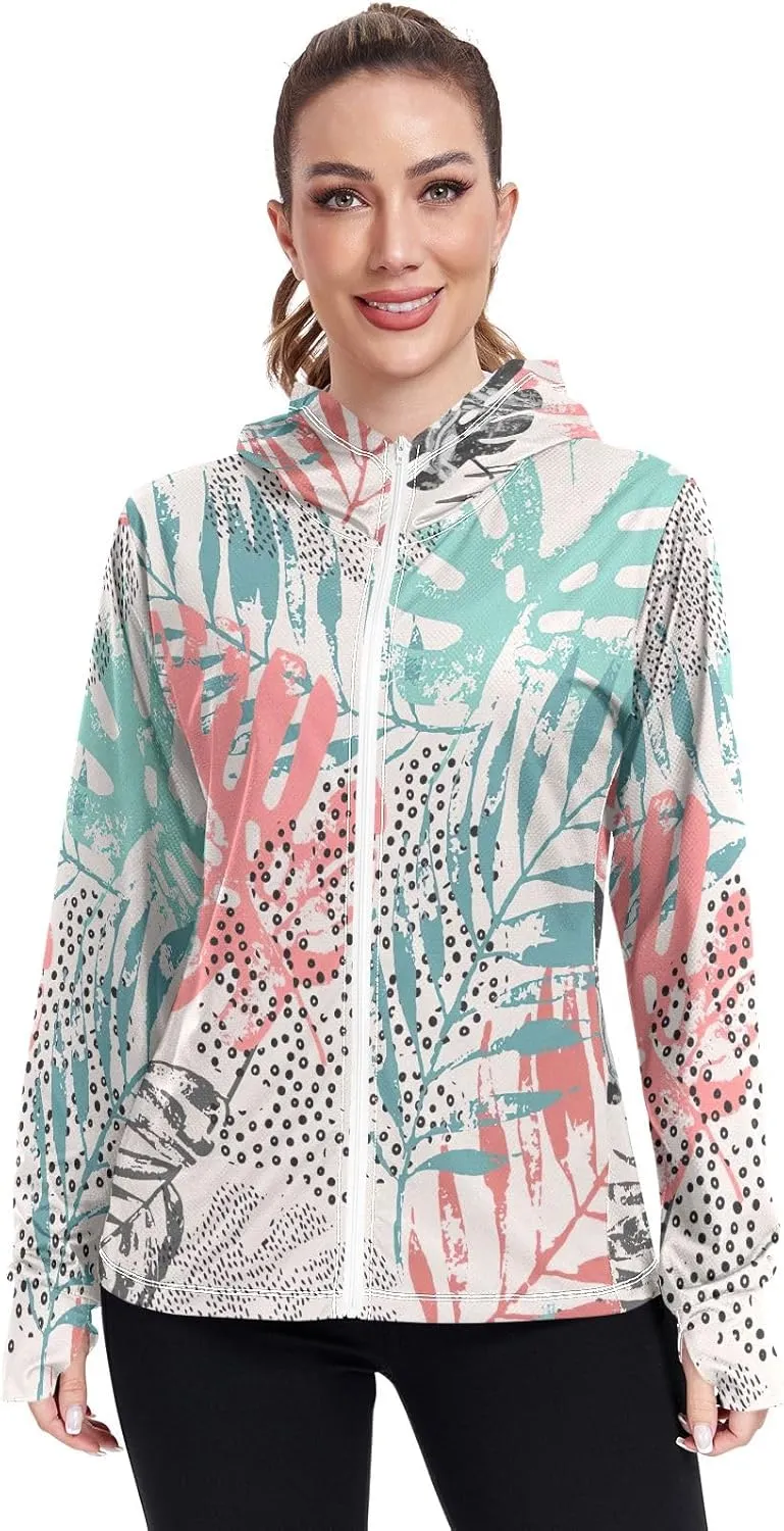 GAIGEO Tropic Leaves Neon Colors Women Jacket UPF 50  Summer Jacket Women, Cooling and Lightweight, S