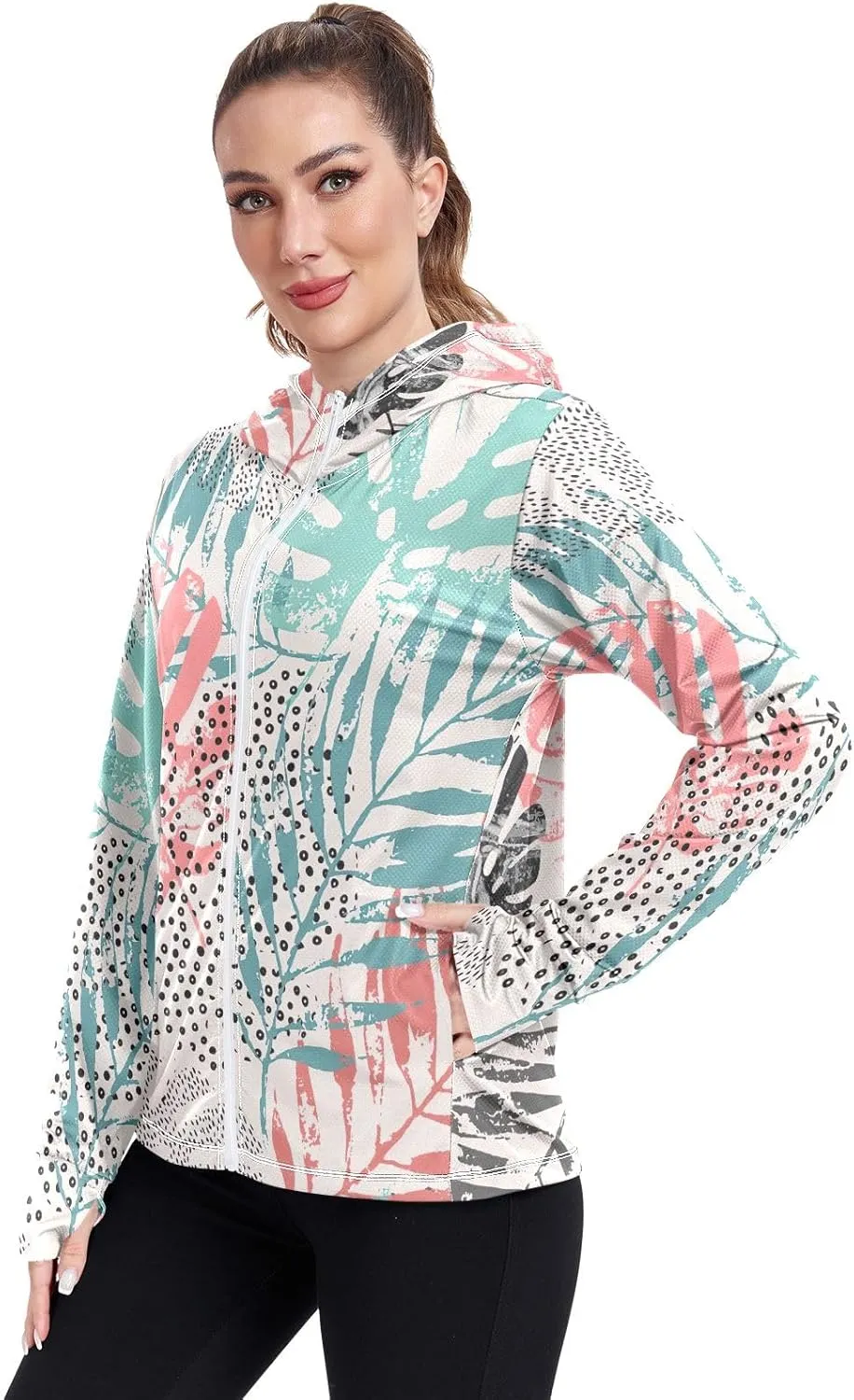 GAIGEO Tropic Leaves Neon Colors Women Jacket UPF 50  Summer Jacket Women, Cooling and Lightweight, S