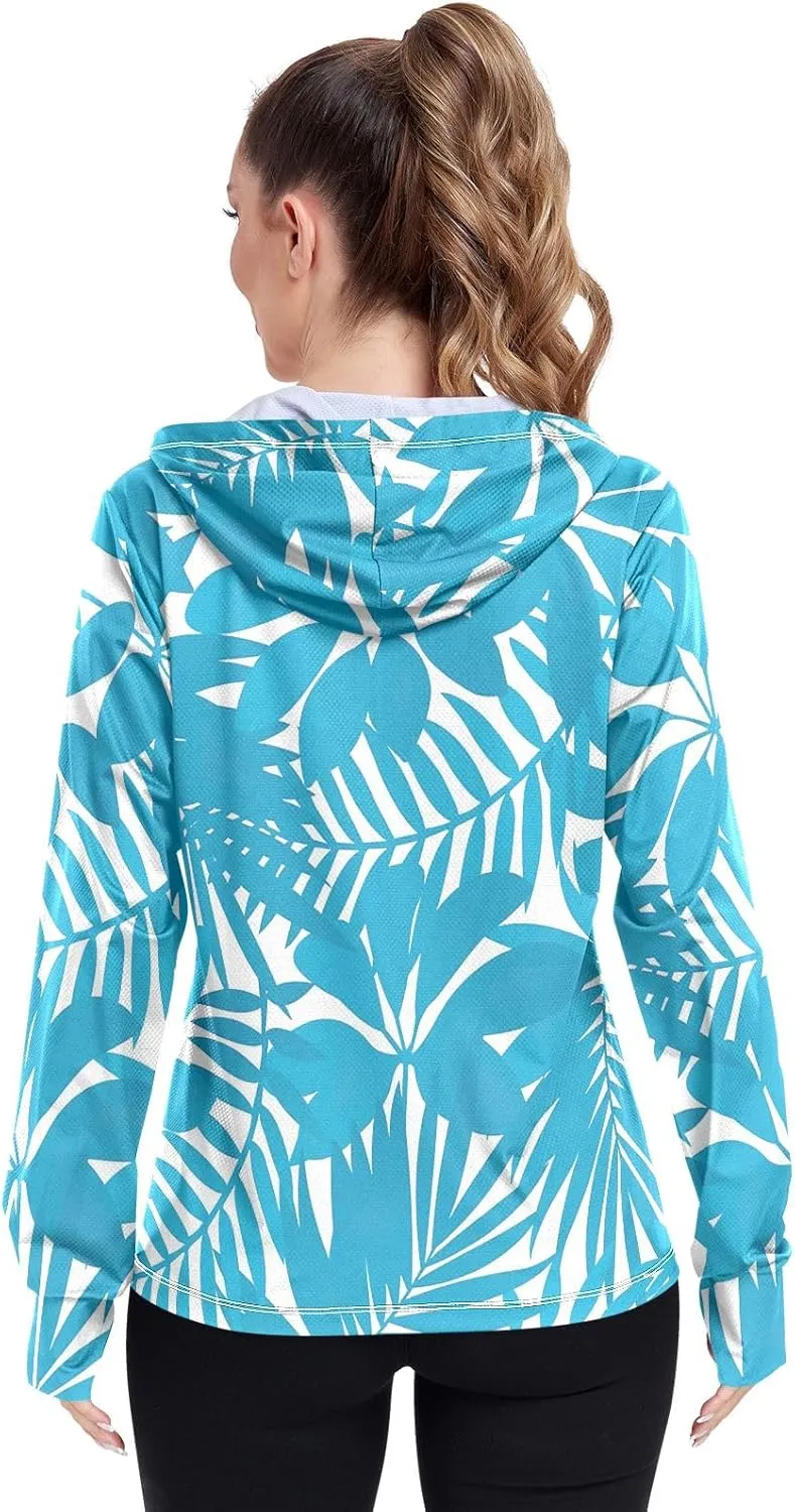 GAIGEO Yellow Blue Color Palm Leaves Women Jacket Active UPF 50  Womens Sun Protection Clothing, Secure Pockets, S