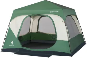 GEERTOP 6-Person Instant Cabin Tent – Easy 60-Second Setup Family Camping Tent for Outdoor Adventures, Large Pop-Up Tent with Mesh Windows & Skylight