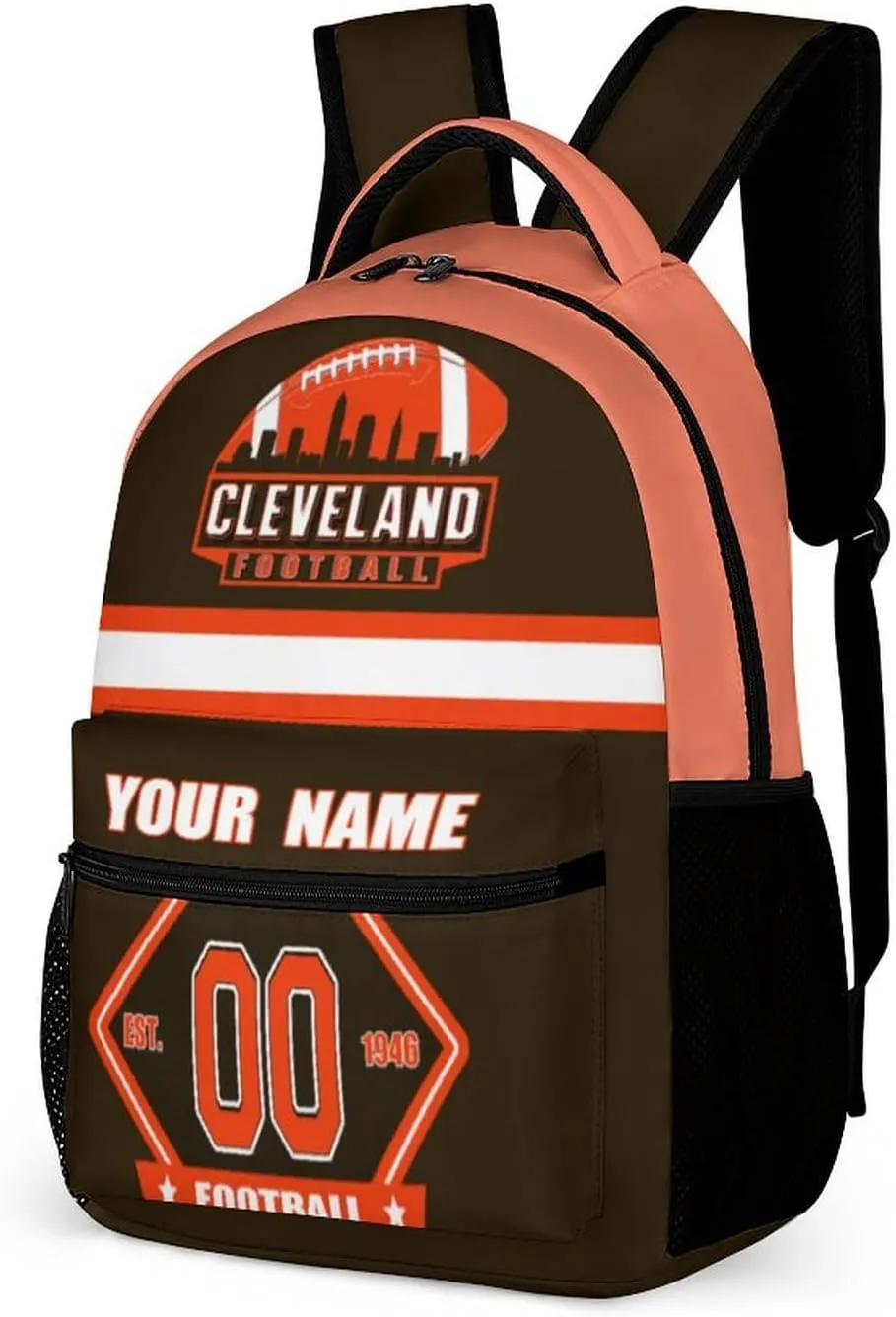 Generic Custom Backpack High Capacity Bag Football Fans Gifts for Men Women Teenager, Add Name & Number, Cle08-b