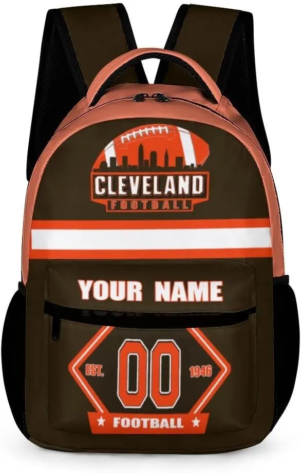 Generic Custom Backpack High Capacity Bag Football Fans Gifts for Men Women Teenager, Add Name & Number, Cle08-b