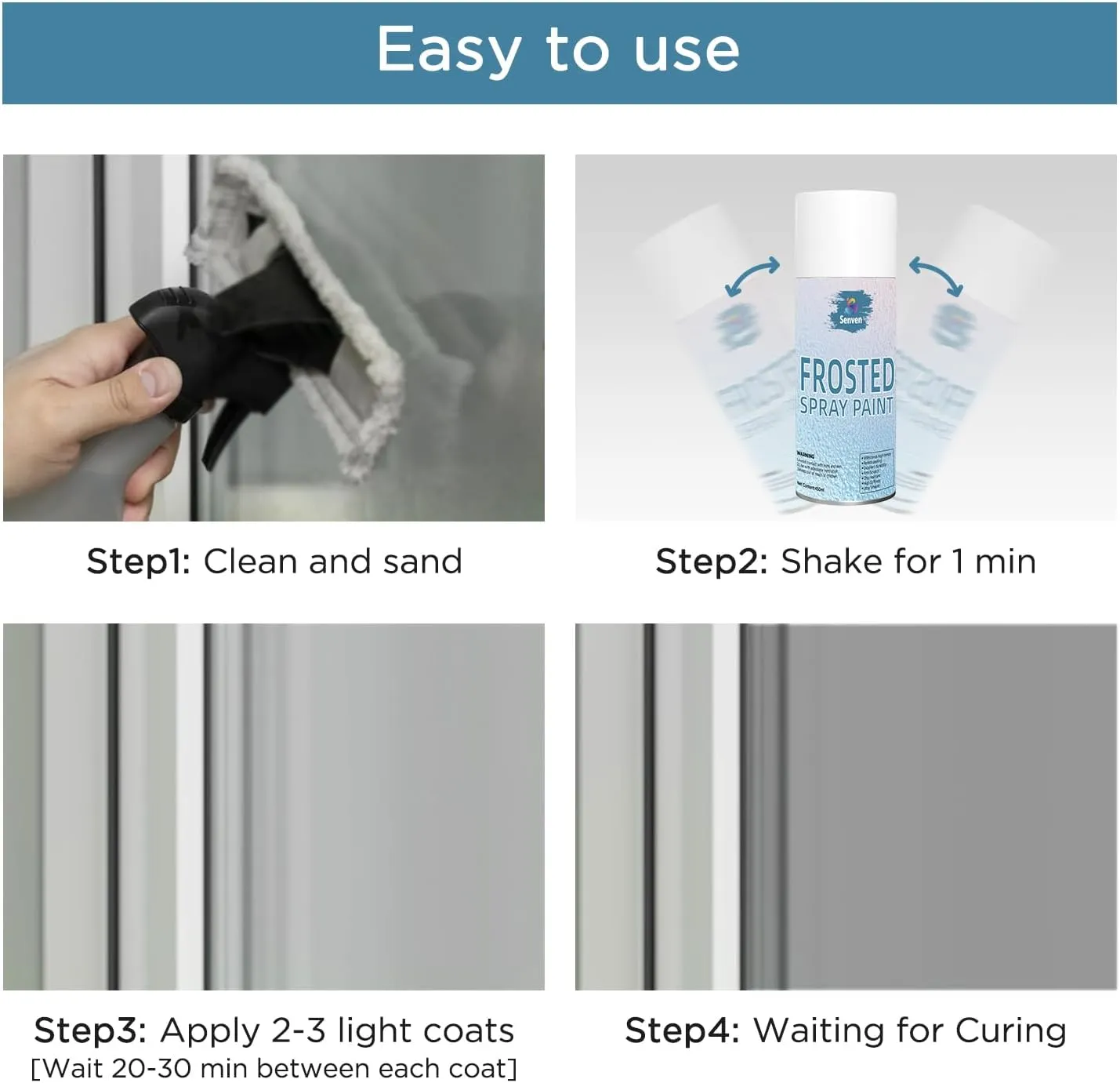 Glass Frosted Spray Paint Gray16oz, Frosted Glass Paint for Windows Privacy Glass Frosting for Home Bathroom Door Kitchen and Office Window Frosting, Peep-Proof & UV Blocking Anti-Glare