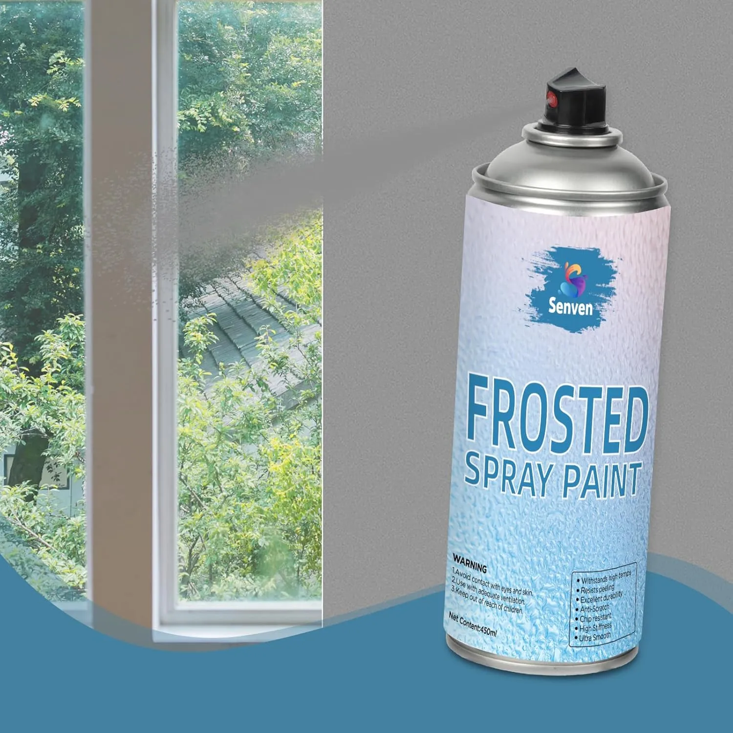 Glass Frosted Spray Paint Gray16oz, Frosted Glass Paint for Windows Privacy Glass Frosting for Home Bathroom Door Kitchen and Office Window Frosting, Peep-Proof & UV Blocking Anti-Glare