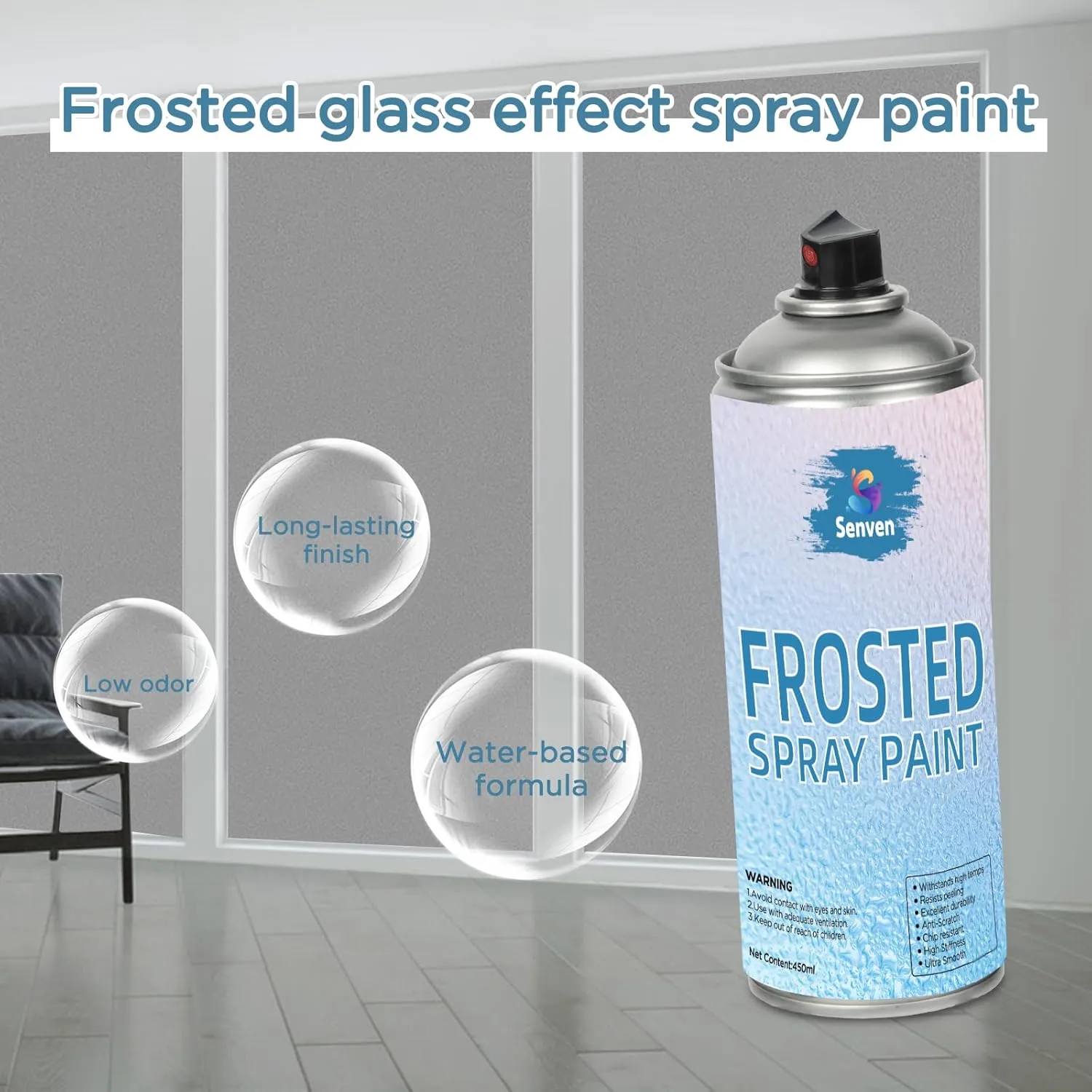 Glass Frosted Spray Paint Gray16oz, Frosted Glass Paint for Windows Privacy Glass Frosting for Home Bathroom Door Kitchen and Office Window Frosting, Peep-Proof & UV Blocking Anti-Glare