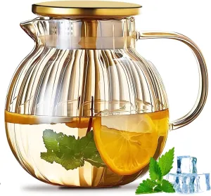 Glass Teapot Stovetop & Microwave Safe Glass Tea Kettle, Durable Borosilicate Glass Teapot with Strainer, 44oz/1300ml Glass Tea Pot with Lid (Amber)