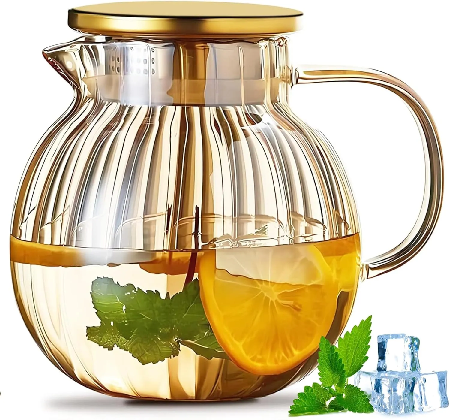 Glass Teapot Stovetop & Microwave Safe Glass Tea Kettle, Durable Borosilicate Glass Teapot with Strainer, 44oz/1300ml Glass Tea Pot with Lid (Amber)