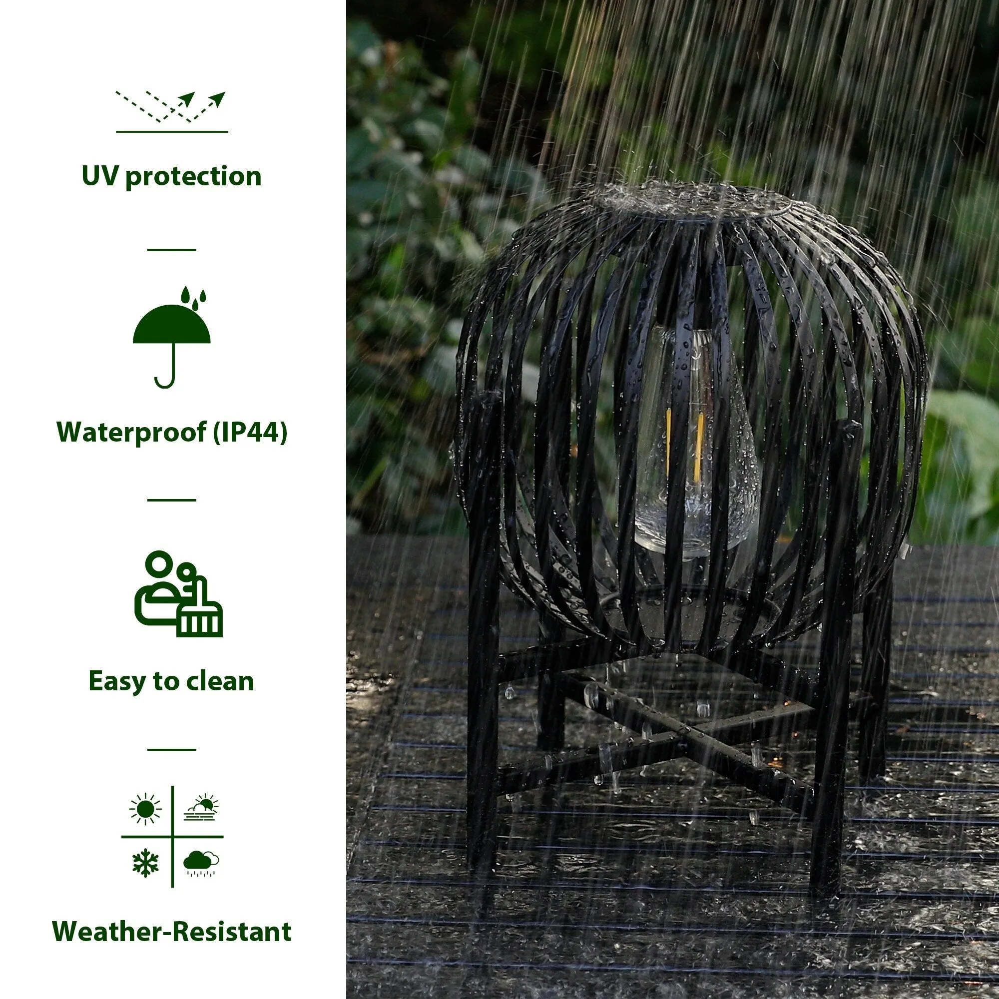 Glitzhome Set of 2 Outdoor Black Metal Striped Solar Lantern Floor Lamp