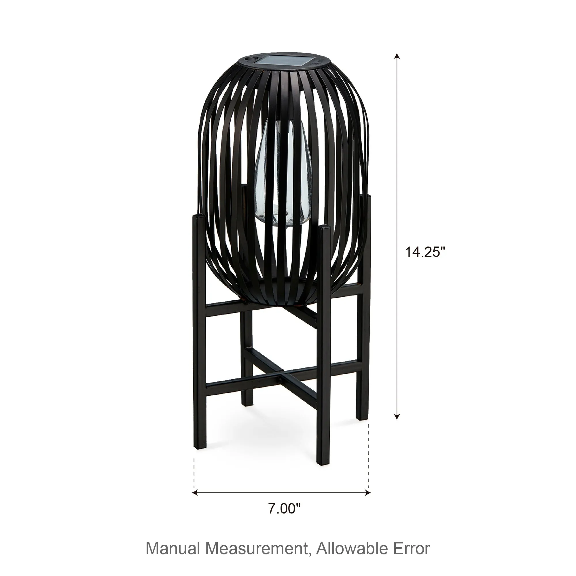 Glitzhome Set of 2 Outdoor Black Metal Striped Solar Lantern Floor Lamp