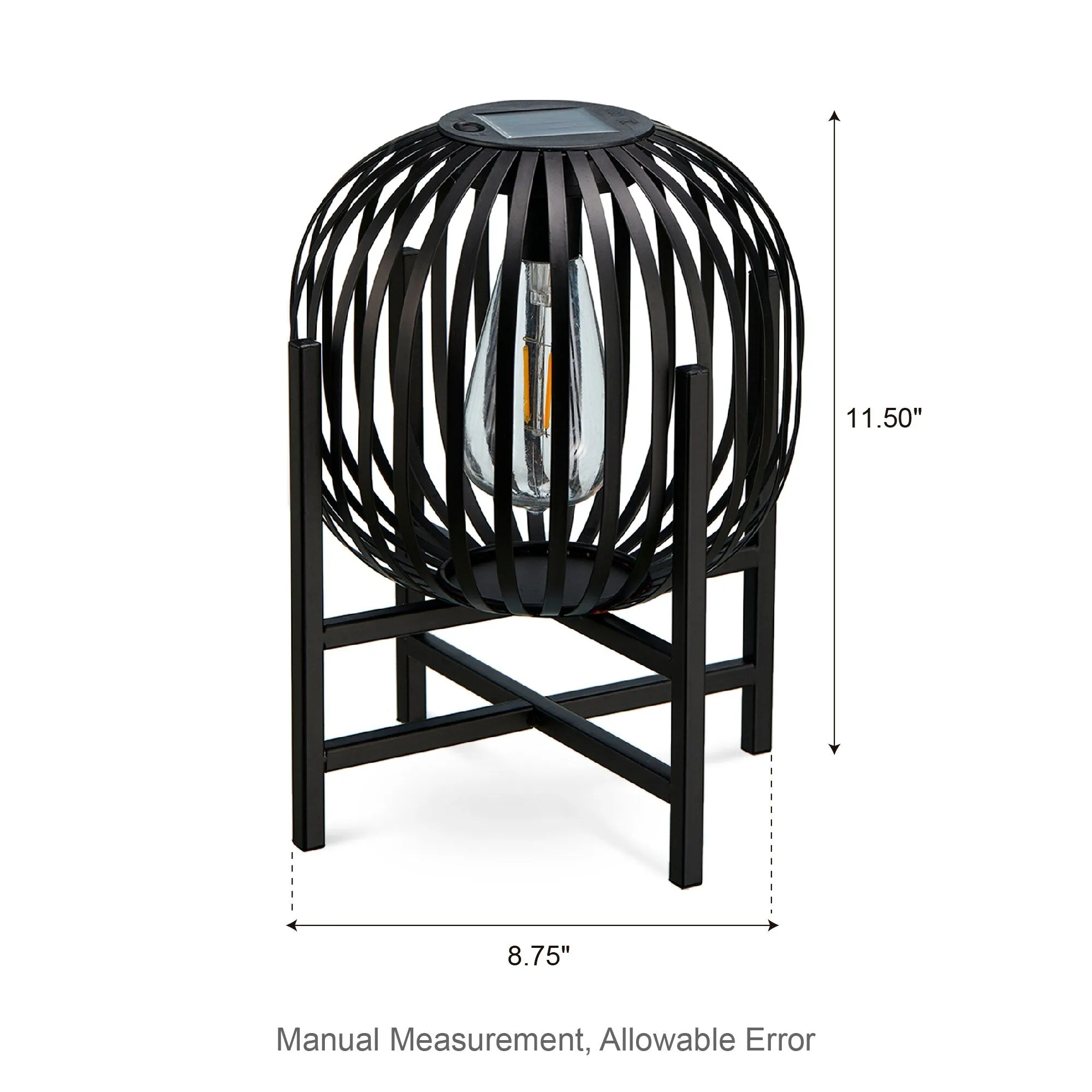 Glitzhome Set of 2 Outdoor Black Metal Striped Solar Lantern Floor Lamp