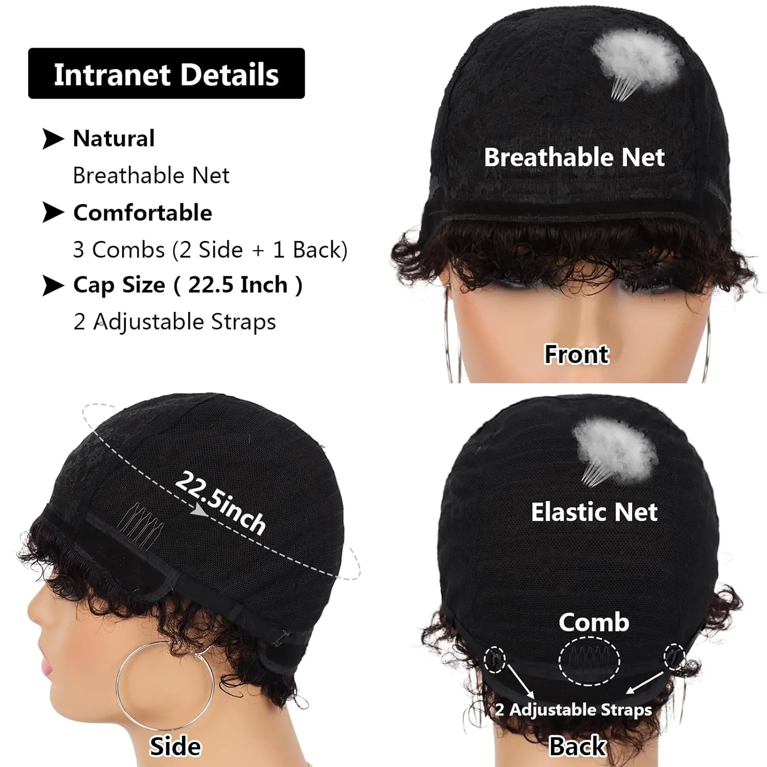 Glueless Wear and Go Wig Short Human Hair Wigs for Black Women Curly Wig with Bangs Brazilian Virgin Full Machine Made Wig Natural Black None Lace Frontal Wigs for Daily Use (Natural Black)