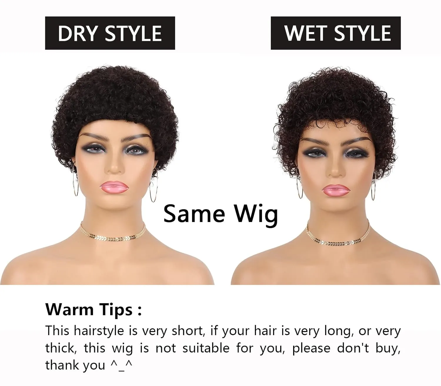 Glueless Wear and Go Wig Short Human Hair Wigs for Black Women Curly Wig with Bangs Brazilian Virgin Full Machine Made Wig Natural Black None Lace Frontal Wigs for Daily Use (Natural Black)
