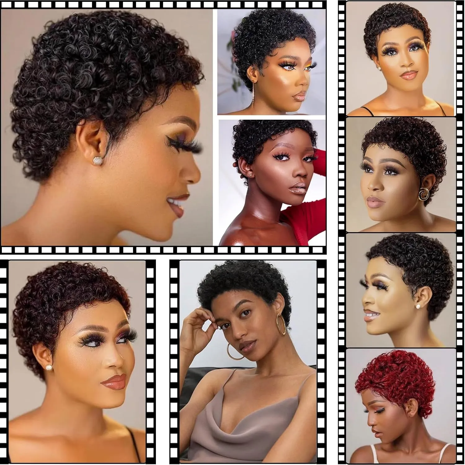 Glueless Wear and Go Wig Short Human Hair Wigs for Black Women Curly Wig with Bangs Brazilian Virgin Full Machine Made Wig Natural Black None Lace Frontal Wigs for Daily Use (Natural Black)
