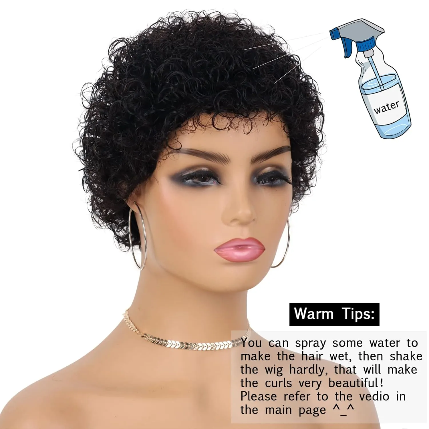 Glueless Wear and Go Wig Short Human Hair Wigs for Black Women Curly Wig with Bangs Brazilian Virgin Full Machine Made Wig Natural Black None Lace Frontal Wigs for Daily Use (Natural Black)