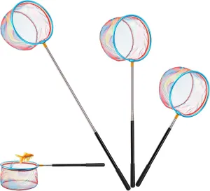 Goaste 3 Pack Kids Fishing Net, Telescopic Lightweight Landing Net, Bug Insect Catching Net with Stainless Steel Pole Handle for Kids Outdoor Playing, Extendable from 26 inch to 67.5 inch