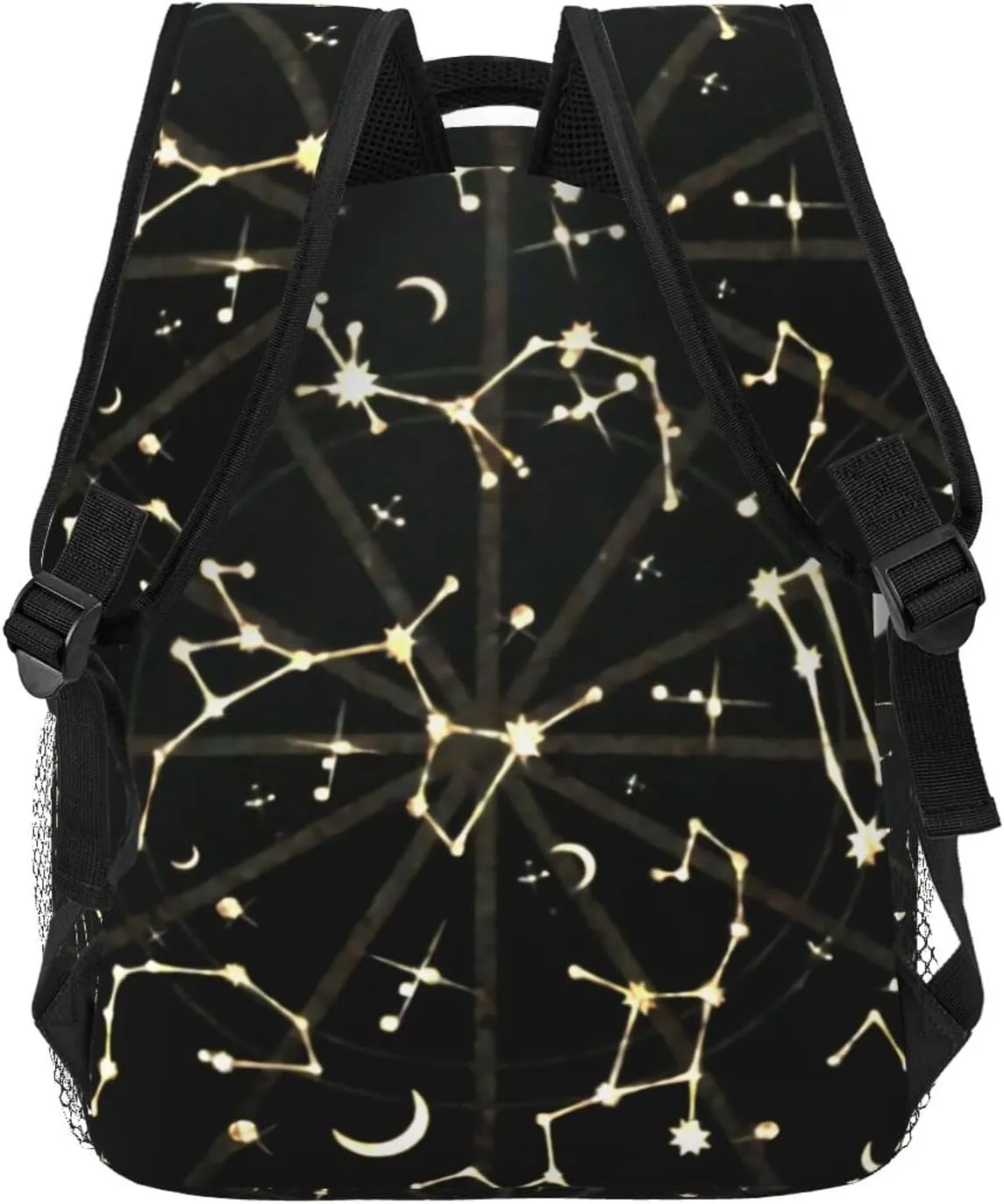 Gold Glitter Zodiac Constellations Black Backpack Laptop Backpack Sports Travel Shoulder bag Light casual backpack