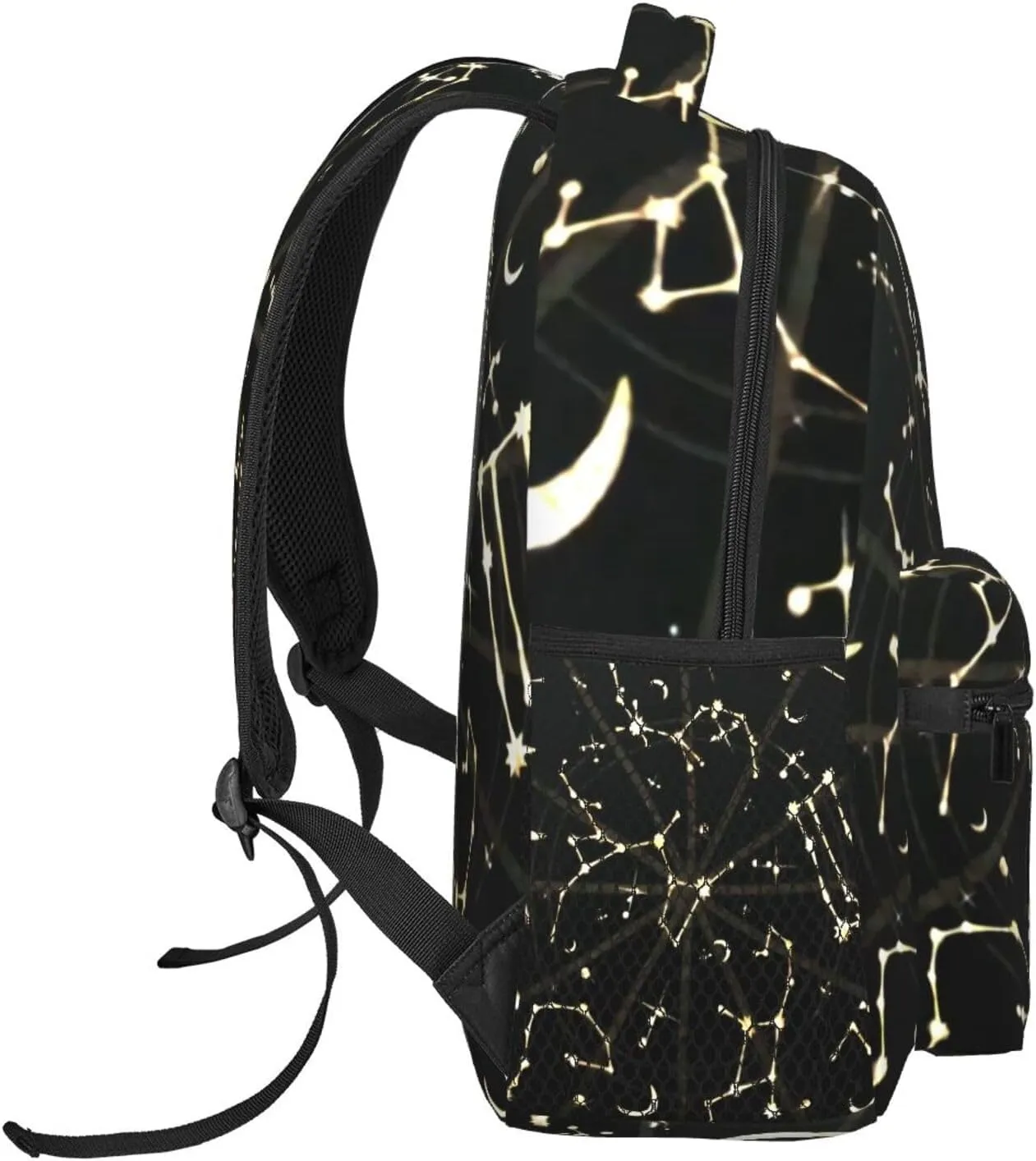 Gold Glitter Zodiac Constellations Black Backpack Laptop Backpack Sports Travel Shoulder bag Light casual backpack