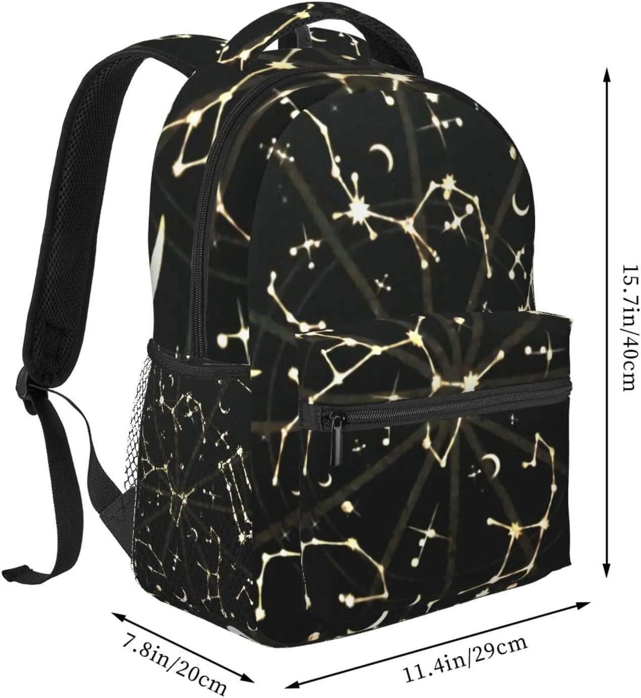 Gold Glitter Zodiac Constellations Black Backpack Laptop Backpack Sports Travel Shoulder bag Light casual backpack