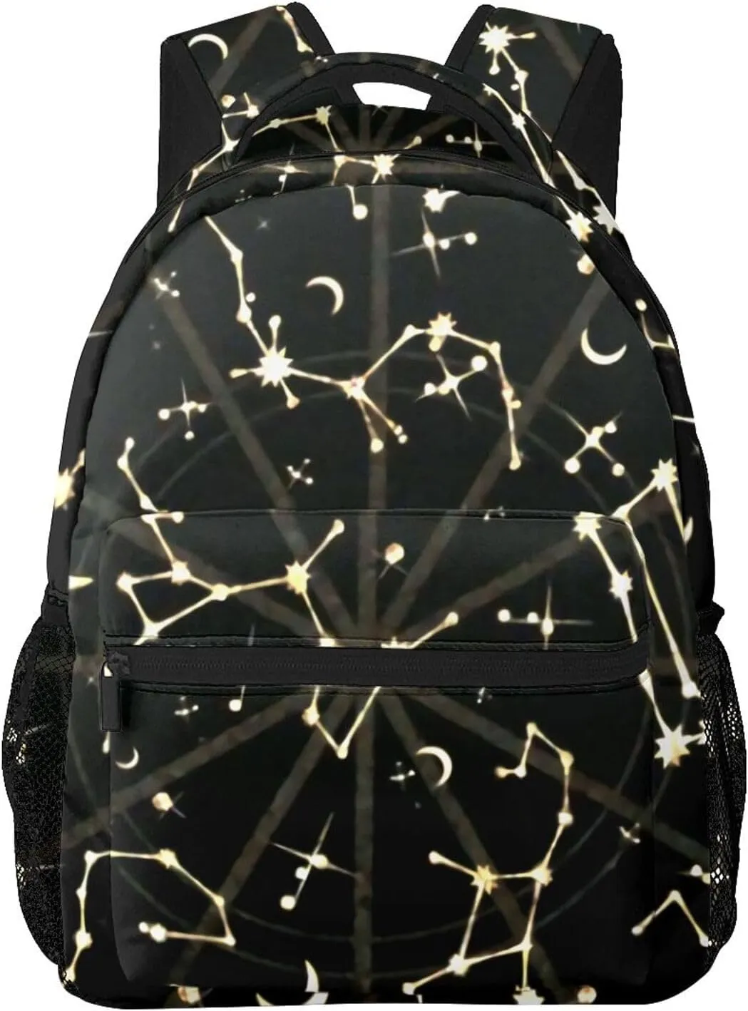 Gold Glitter Zodiac Constellations Black Backpack Laptop Backpack Sports Travel Shoulder bag Light casual backpack
