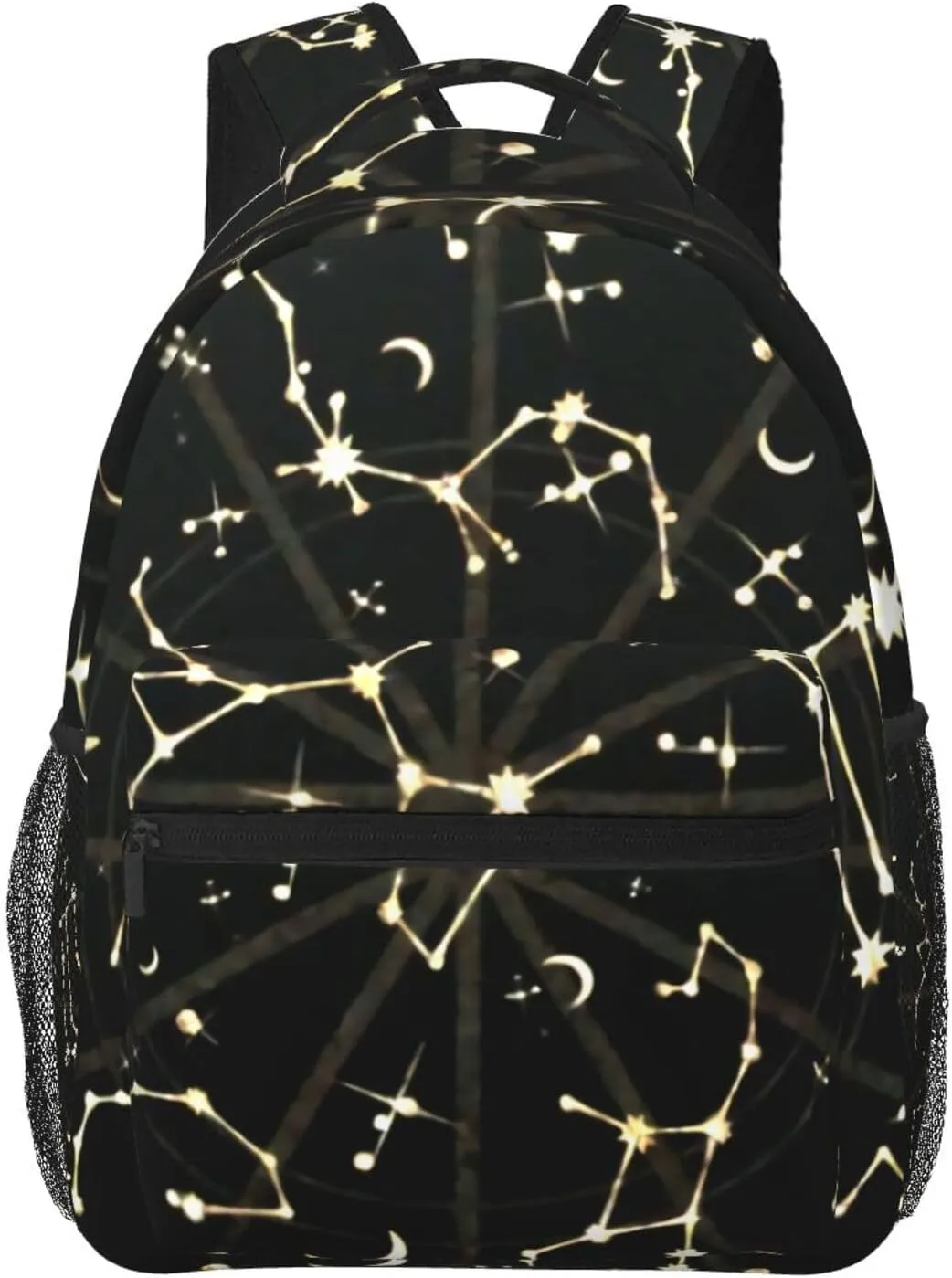 Gold Glitter Zodiac Constellations Black Backpack Laptop Backpack Sports Travel Shoulder bag Light casual backpack