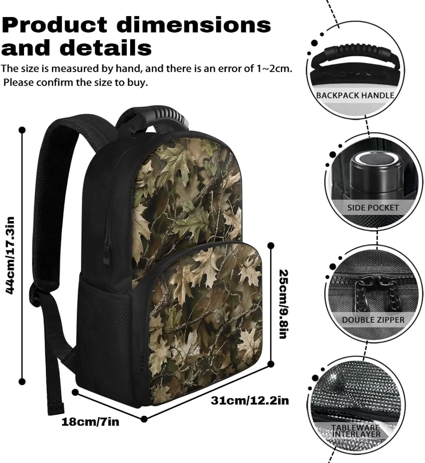 Gomyblomy Green Hunting Camo Camping Backpack for Men, Insulated Lunch Backpack Cooler with Laptop Compartment, Portable Leak Proof Lunch Bag Hiking Rucksack