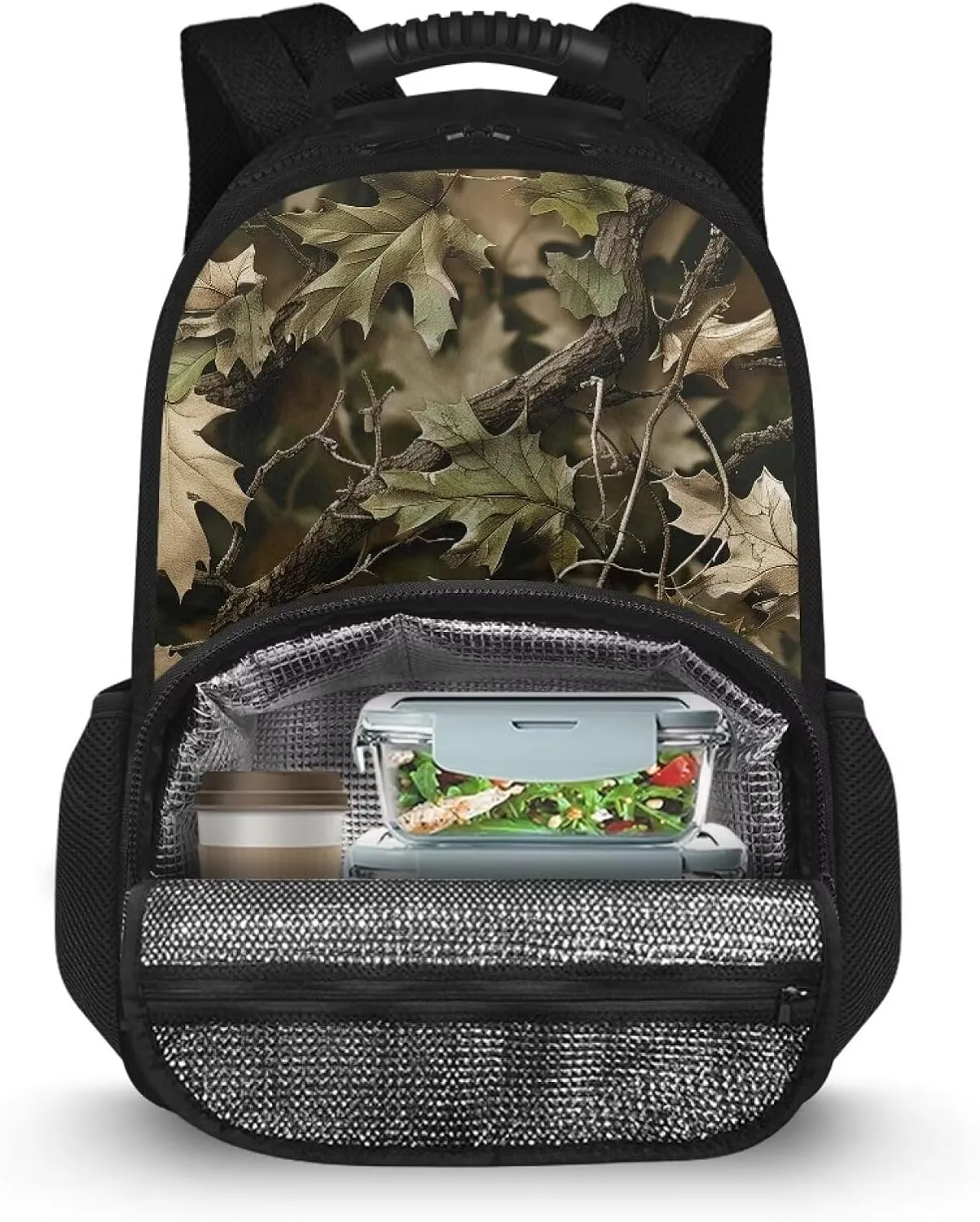 Gomyblomy Green Hunting Camo Camping Backpack for Men, Insulated Lunch Backpack Cooler with Laptop Compartment, Portable Leak Proof Lunch Bag Hiking Rucksack