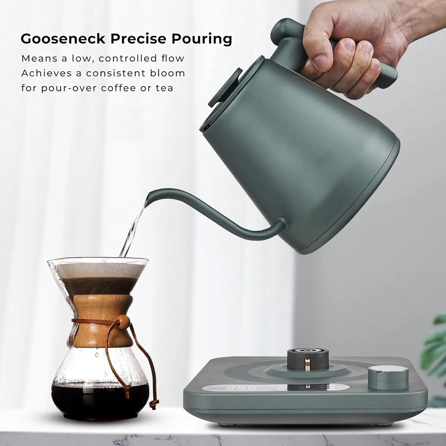 Gooseneck Electric Kettle, Custom Temperature Control,1200 W Fast Boil & 2H Auto Keep Warm, Real-time Temp Display, Precise Pouring, Pour Over Coffee Kettle & Tea Kettle, Stainlee Steel,Green