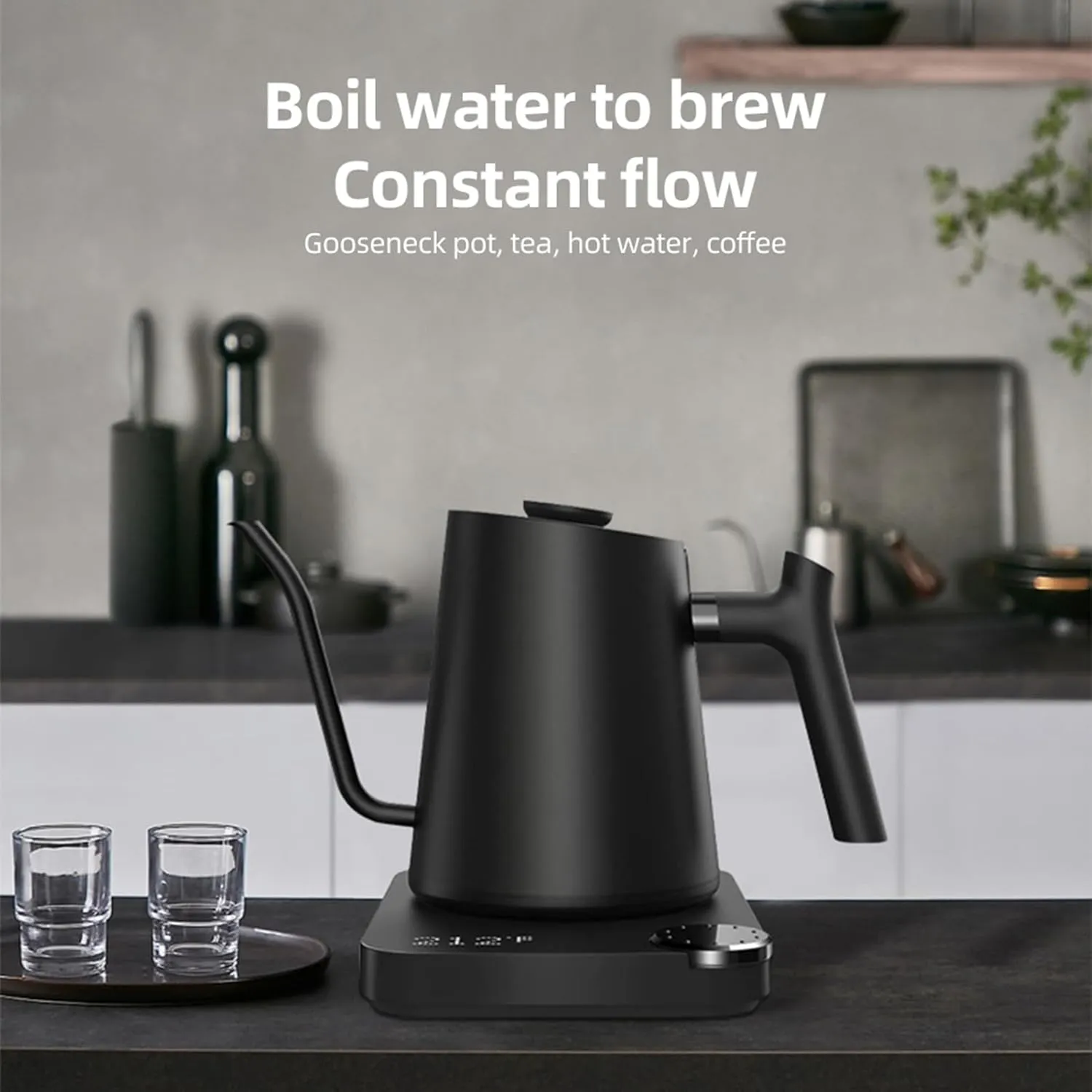 Gooseneck Electric Kettle,0.9L Temperature Control Stainless Steel Inner Quick Heating 1200W Electric Kettles for Pour Over Coffee,Brew Tea,Boil Hot Water Anti dry (US