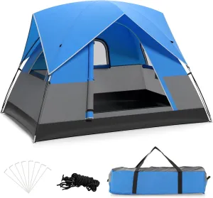 Goplus Camping Tent for 2-3 People, Waterproof & Windproof Family Dome Tent w/Removable Rainfly, Floor Mat, Carrying Bag, 4 Mesh Windows, Easy Setup, Portable Backpacking Hiking Fishing Tent