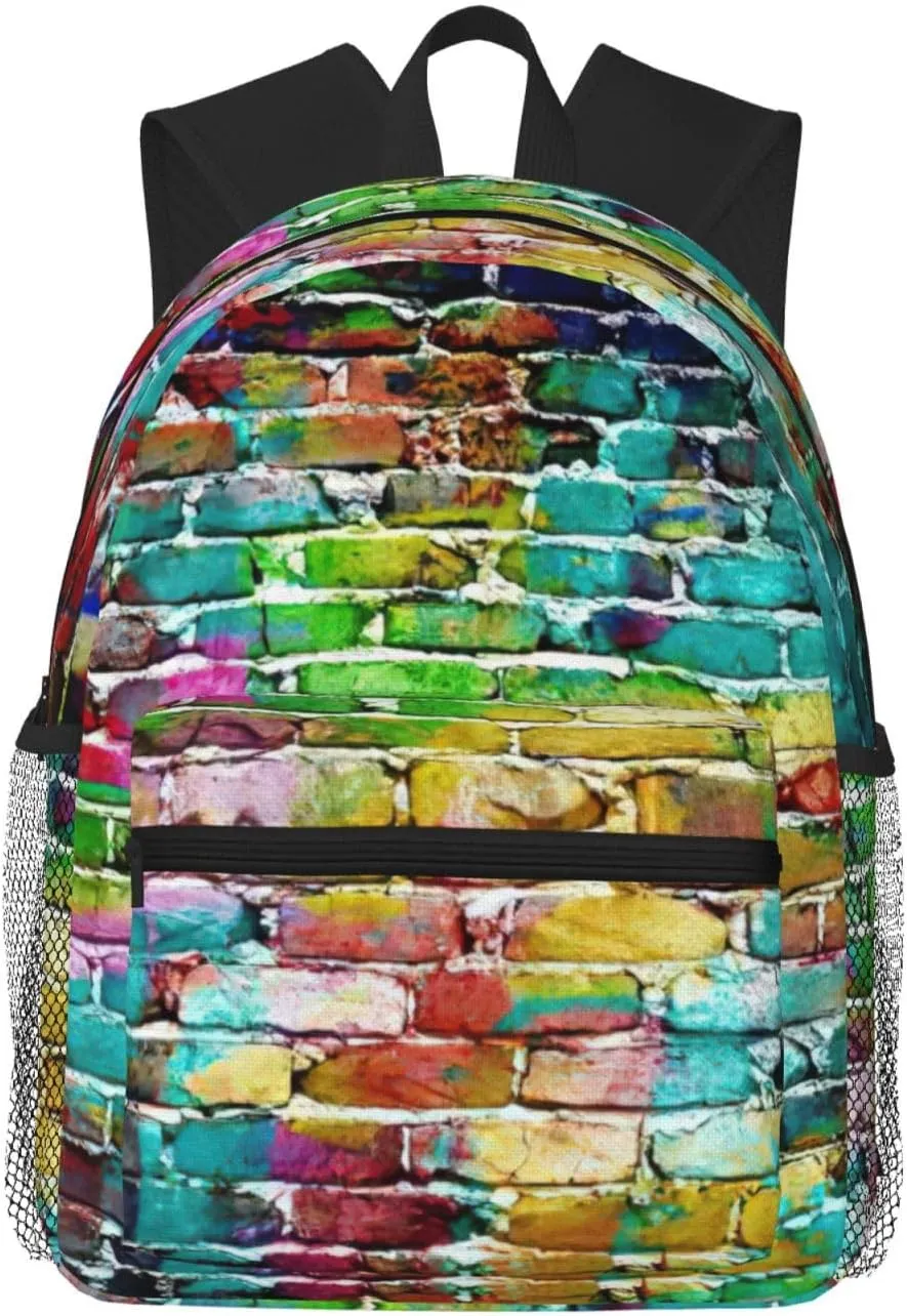 Graffiti Colorful Brick Print Shoulder Bag, Lightweight Shoulder Bag, Travel Bag, Hiking Backpack, Cute Shoulder Bag