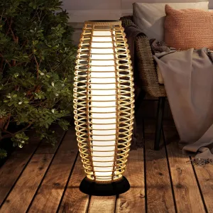 Grand patio Floor Lamp Outdoor Lamp Patio Lights Solar Powered Lantern Weather-Resistant Wicker Deck Lights, Lamp Large-Sized for Garden (Austin Natural Brown)