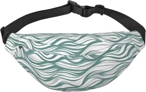 Green Wavy Stripe Men'S And Women'S Waist Pack, Crossbody Bag With Adjustable Belt For Running, Traveling, Sports, Hiking