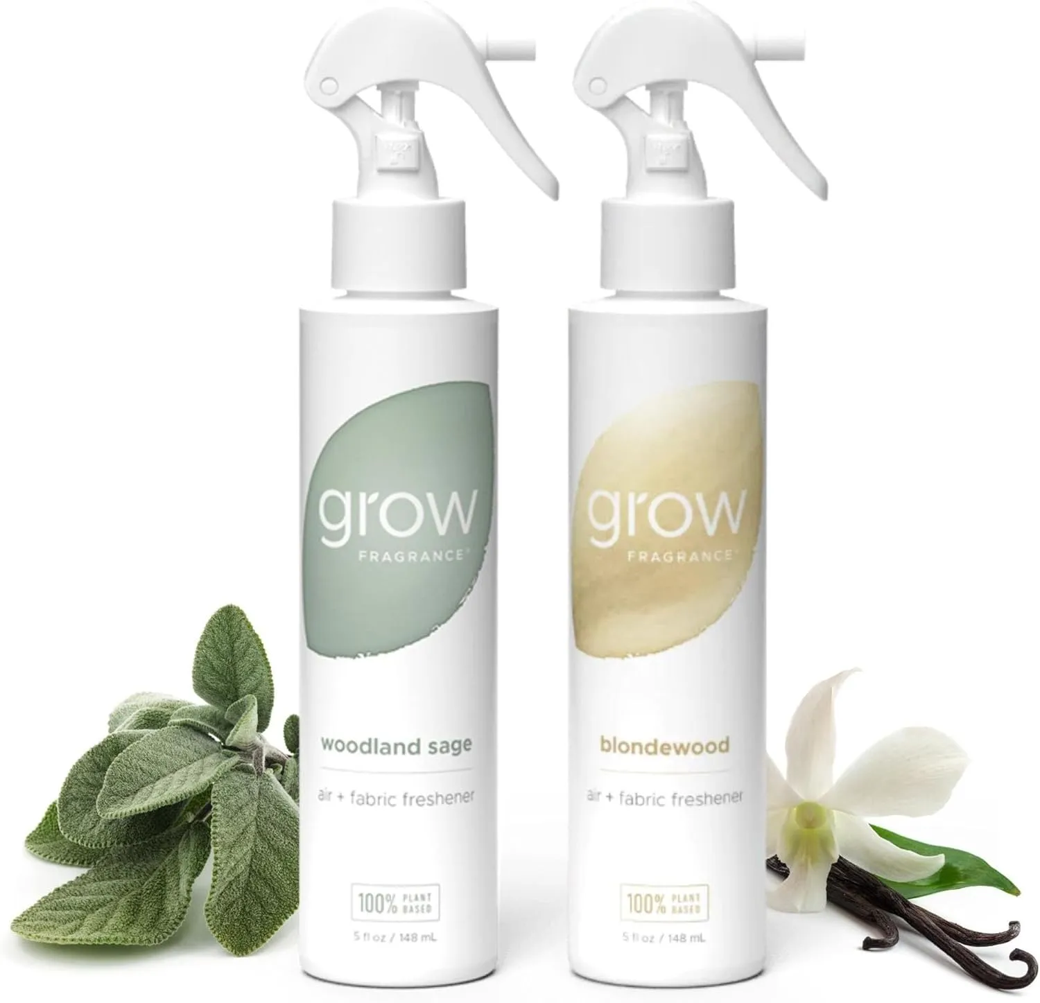 Grow Fragrance Scented Fabric and Room Air Freshener Spray - Certified Non-Toxic, 100% Plant-Based Essential Oils - 5 oz (Blondewood   Woodland Sage 2-Count)