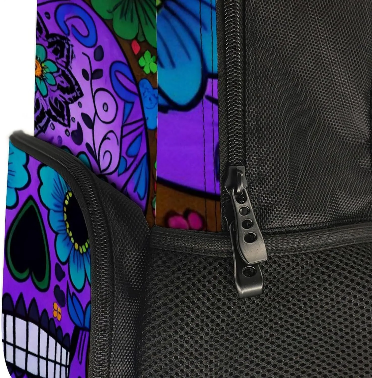 Grunge Mexican Sugar Skulls Day Of The Dead Flowers Art Rucksack Polyester Anti-Theft Multipurpose Bookbag Big Capacity Travel and Sport Backpack Rucksack With Side Pockets