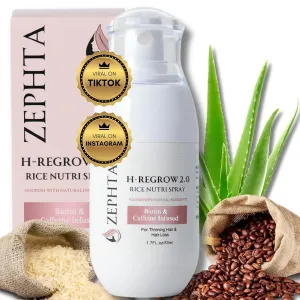 H-Regrow 2.0 Rice Nutri Spray for Hair Growth with Biotin and Caffeine, Stimulates Hair Follicles, Promotes Thicker Fuller Hair.