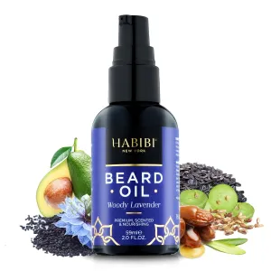 HABIBI Woody Lavender Beard Oil (2.0 Fl. Oz) Naturally Derived Scented Beard Oil For Men, Beard Growth Oil, & Beard Care Essentials – Hydrates, Nourishes & Promotes Healthy Beard Growth, Made in USA