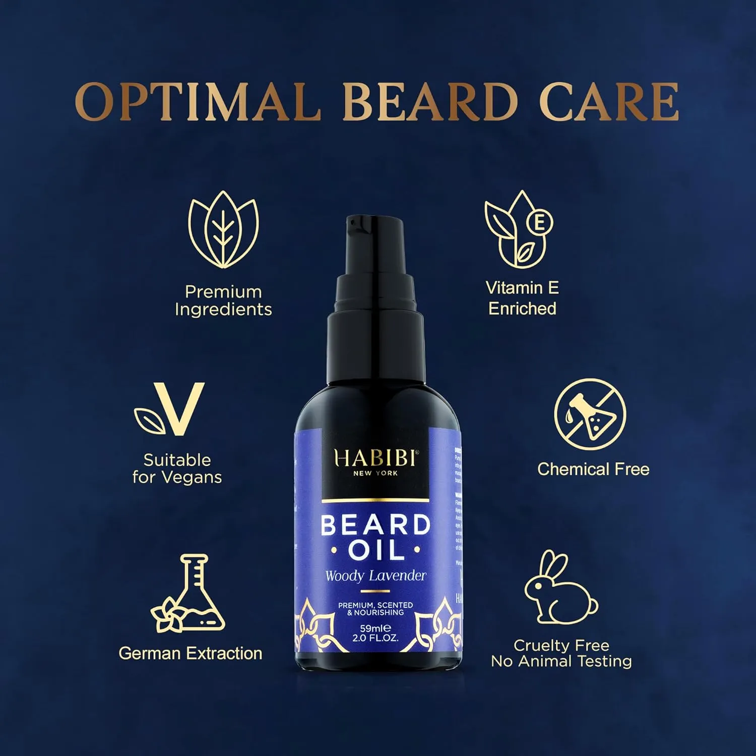 HABIBI Woody Lavender Beard Oil (2.0 Fl. Oz) Naturally Derived Scented Beard Oil For Men, Beard Growth Oil, & Beard Care Essentials – Hydrates, Nourishes & Promotes Healthy Beard Growth, Made in USA