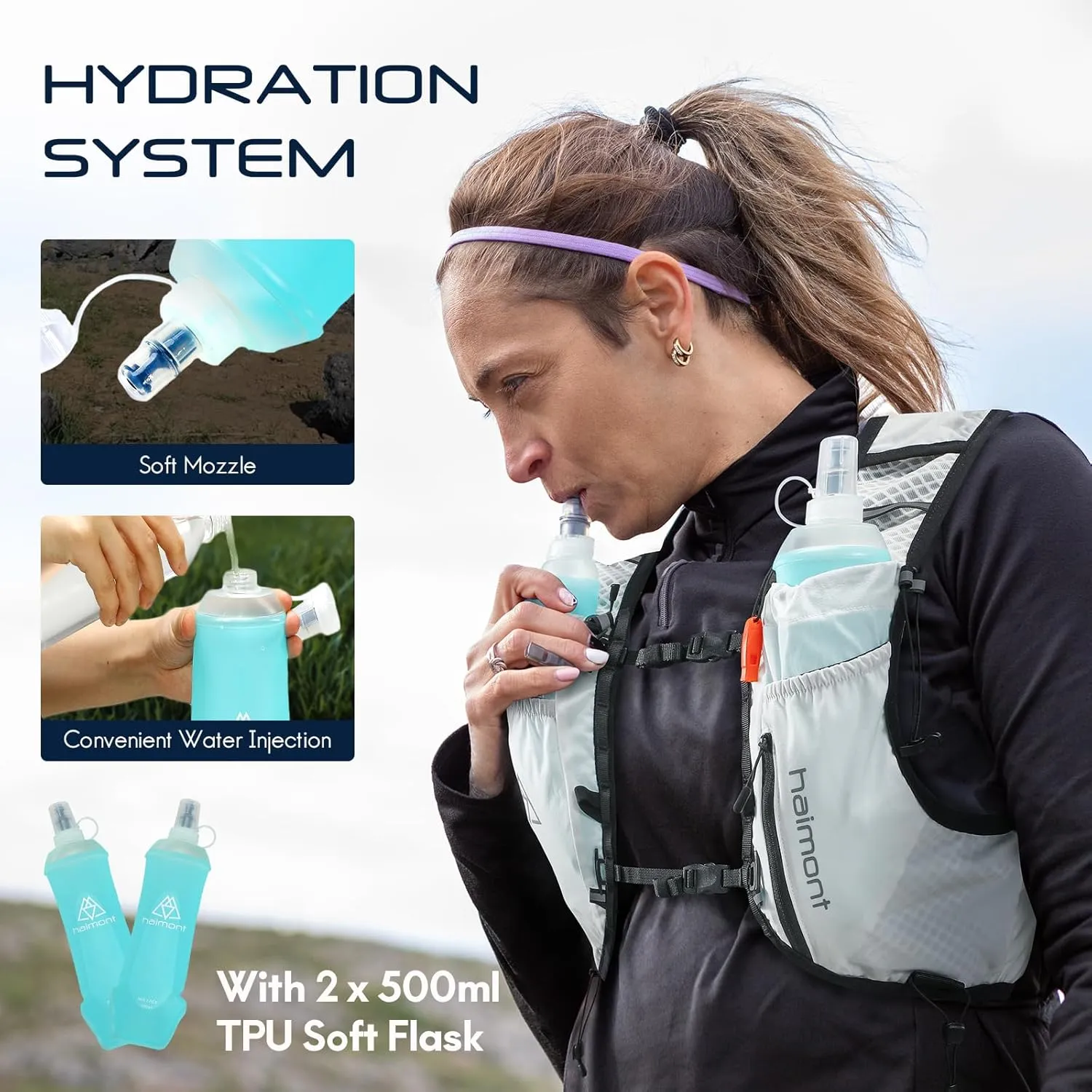 Haimont Running Hydration Vest with Water Bottles for Men Women, Lightweight 8L Hydrated Vest Pack for Trail Running, Hiking