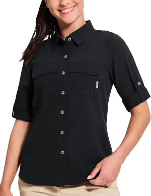 Haimont Women's Travel Hiking Fishing Button Down Shirt, UPF 50  UV Long Sleeve Sun Shirts for Outdoor Camping Sailing