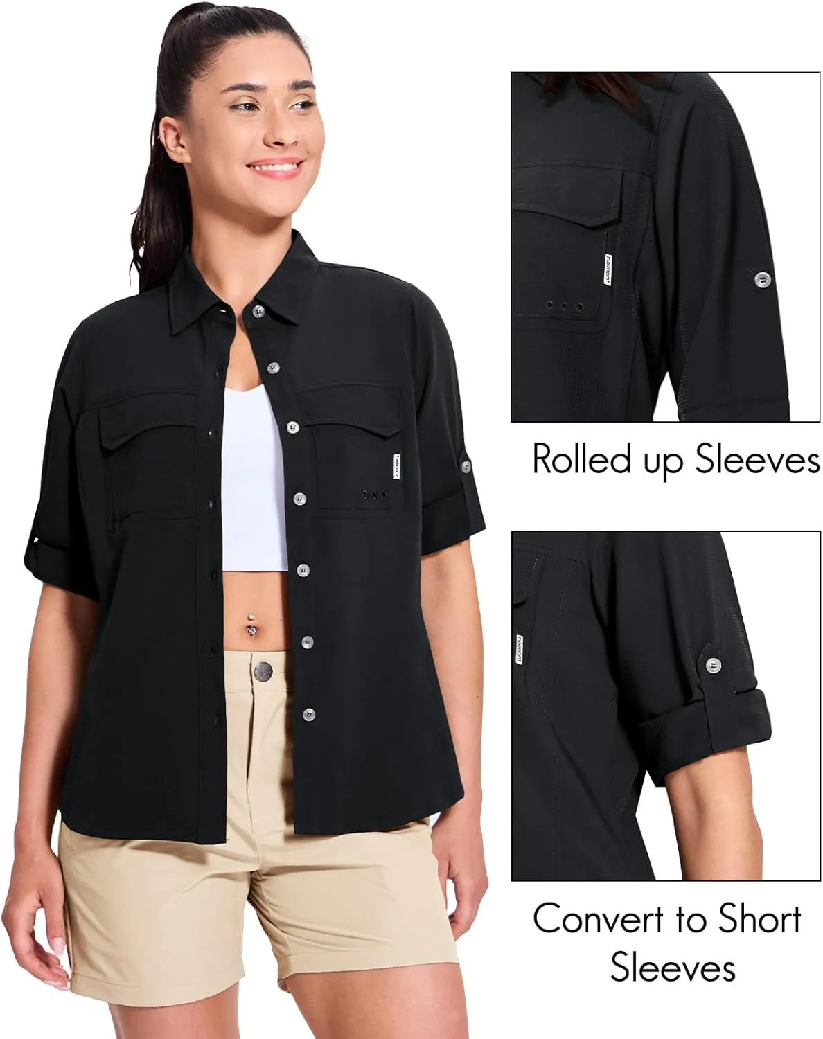 Haimont Women's Travel Hiking Fishing Button Down Shirt, UPF 50  UV Long Sleeve Sun Shirts for Outdoor Camping Sailing
