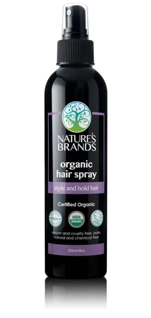 Hair Spray 8 Oz Bottle – USDA Organic Certified, Paraben-Free, Cruelty-Free and Vegan - With Natural Botanical Extracts - For All Hair Types by Nature's Brands is Made In USA.