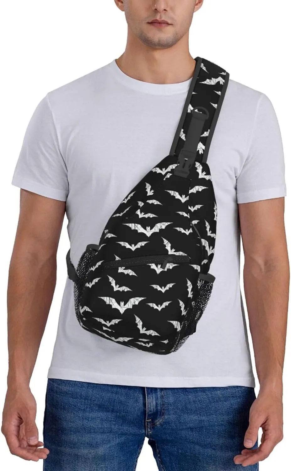 Halloween Bat Sling Bag,Horror Goth Gothic Crossbody Backpack Shoulder Chest Bag for Women Men Travel Hiking Daypack