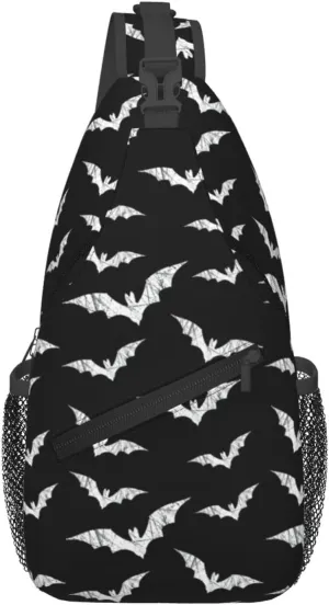 Halloween Bat Sling Bag,Horror Goth Gothic Crossbody Backpack Shoulder Chest Bag for Women Men Travel Hiking Daypack
